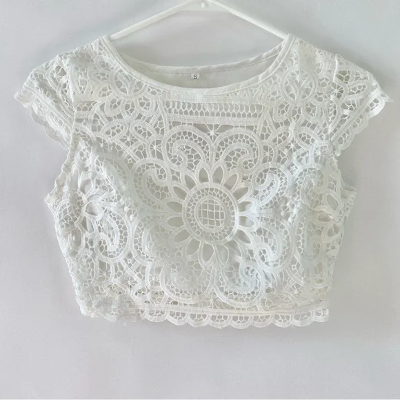 NWT Dress Me Zara White Lace Crop Top & Split Hem Maxi Skirt Two Piece Set Small - Picture 3 of 15